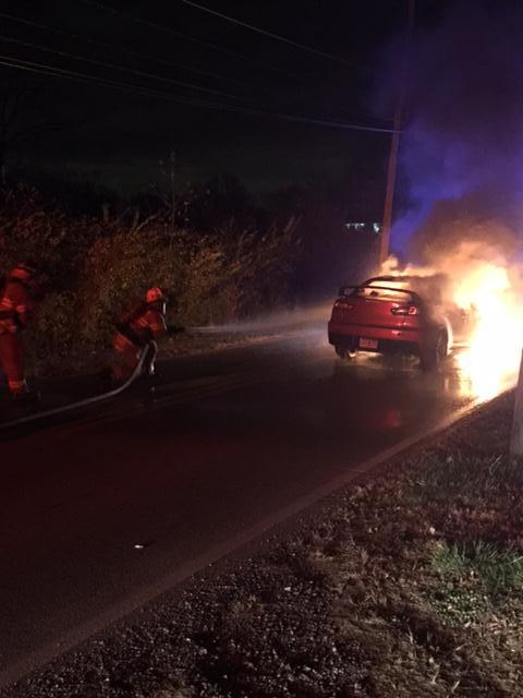 Assistant Chief Tom Fitzgerald extinguishes a vehicle fire on Sugartown Road - November 2016